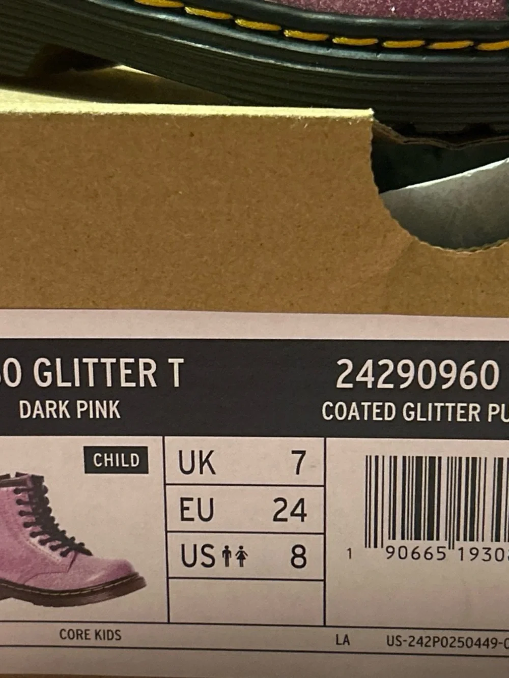 Dr. Martens Kids Pink Glitter 1460 Zip Boot